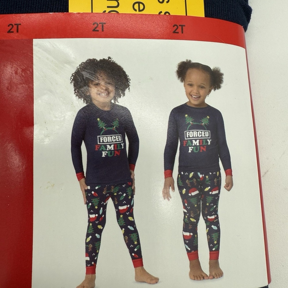Kids Pajama 2T 2 Pc Set Unisex Blue Family Sleepwear Forced Family Fun Christmas